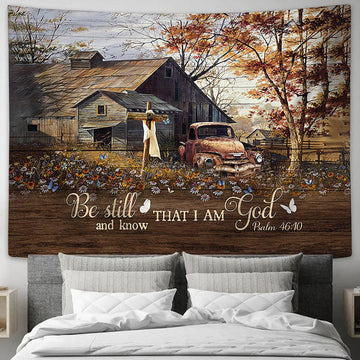 Be Still And Know That I Am God Ladybug Car Daisy Field Tapestry Prints - Religious Tapestry Art - Christian Home Decor