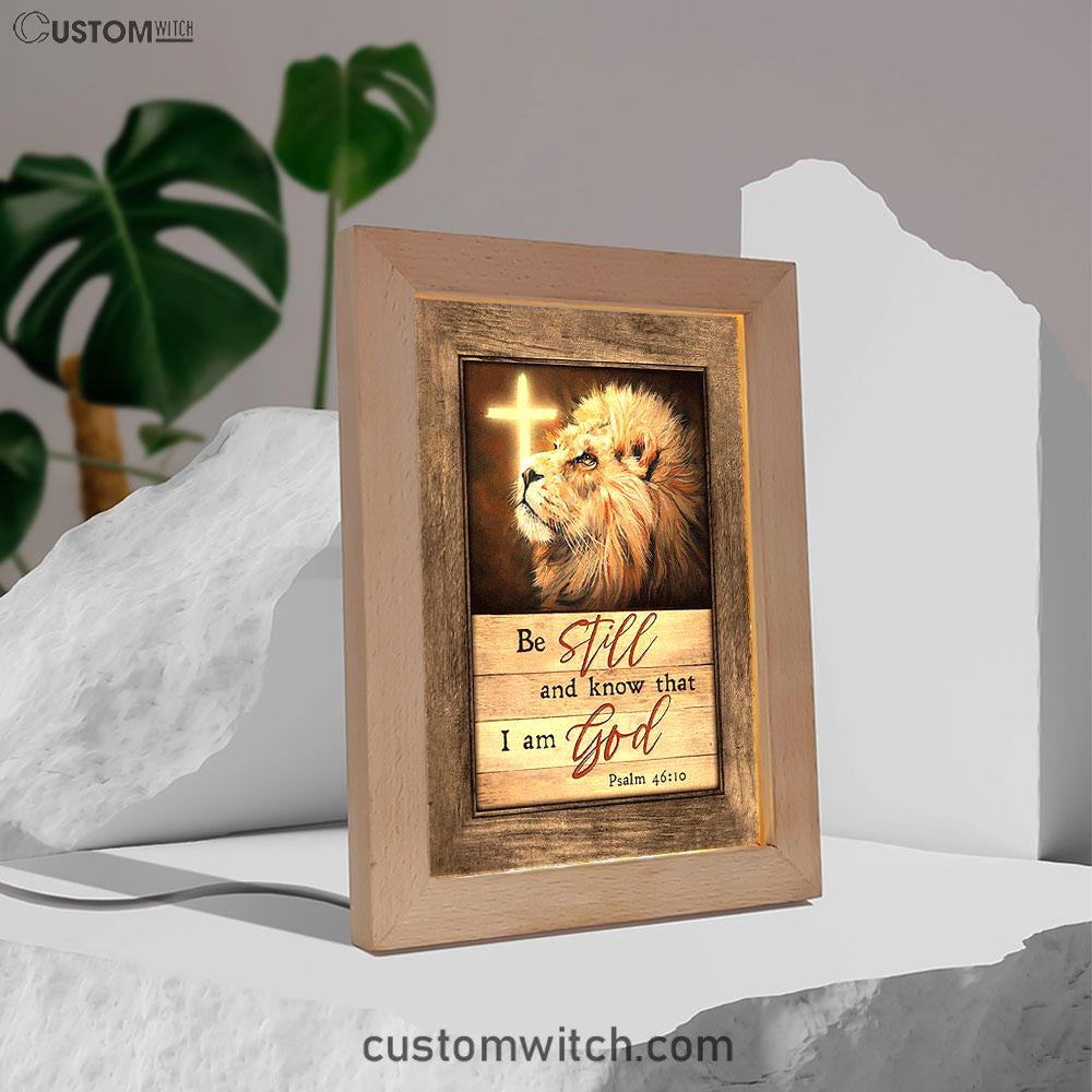 Be Still And Know That I Am God Lion Of Judah Cross Light Frame Lamp Art - Bible Verse Art - Christian Inspirational Decor