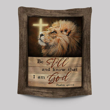 Be Still And Know That I Am God Lion Of Judah Cross Light Tapestry Art - Bible Verse Wall Art - Christian Inspirational Wall Decor
