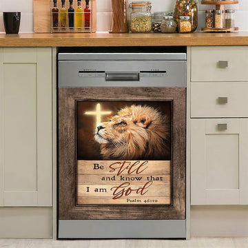 Be Still And Know That I Am God Lion Of Judah Dishwasher Cover, Bible Verse Dishwasher Magnet Cover, Christian Inspirational Kitchen Decor