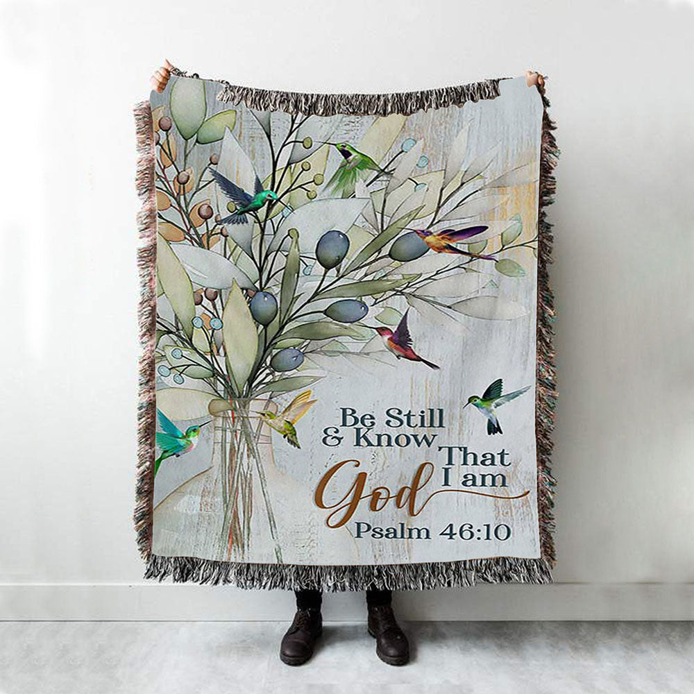 Be Still And Know That I Am God Olive Tree Hummingbird Woven Blanket Art - Bible Verse Throw Blanket - Christian Inspirational Boho Blanket