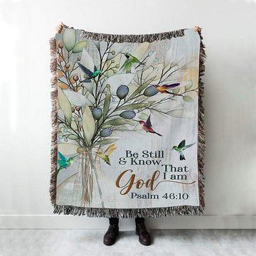 Be Still And Know That I Am God Olive Tree Hummingbird Woven Blanket Art - Bible Verse Throw Blanket - Christian Inspirational Boho Blanket