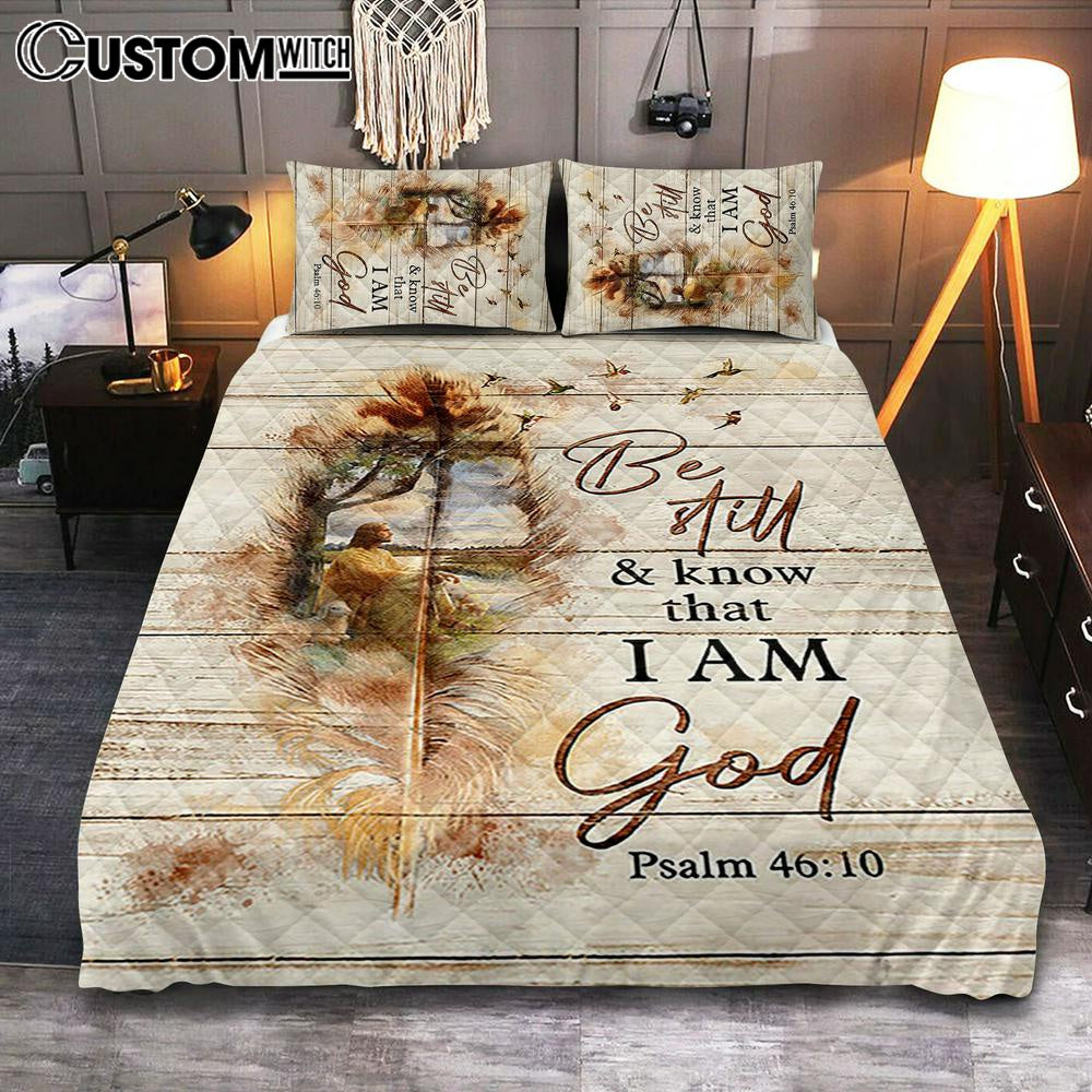 Be Still And Know That I Am God Quilt Bedding Set - Jesus And The Lamb Hummingbird Quilt Bedding Set - Christian Bedroom - Religious Home Decor