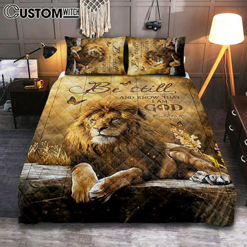 Be Still And Know That I Am God Quilt Bedding Set - Lion Of Judah Butterfly Quilt Bedding Set - Christian Bedroom - Religious Home Decor