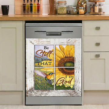 Be Still And Know That I Am God Sunflower Hummingbird Dishwasher Cover, Christian Dishwasher Magnet Cover, Bible Verse Kitchen Decor