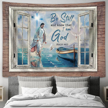 Be Still And Know That I Am God Tapestry - Jesus Walking On The Water Large Tapestry - Christian Wall Art - Bible Verse Tapestry Art