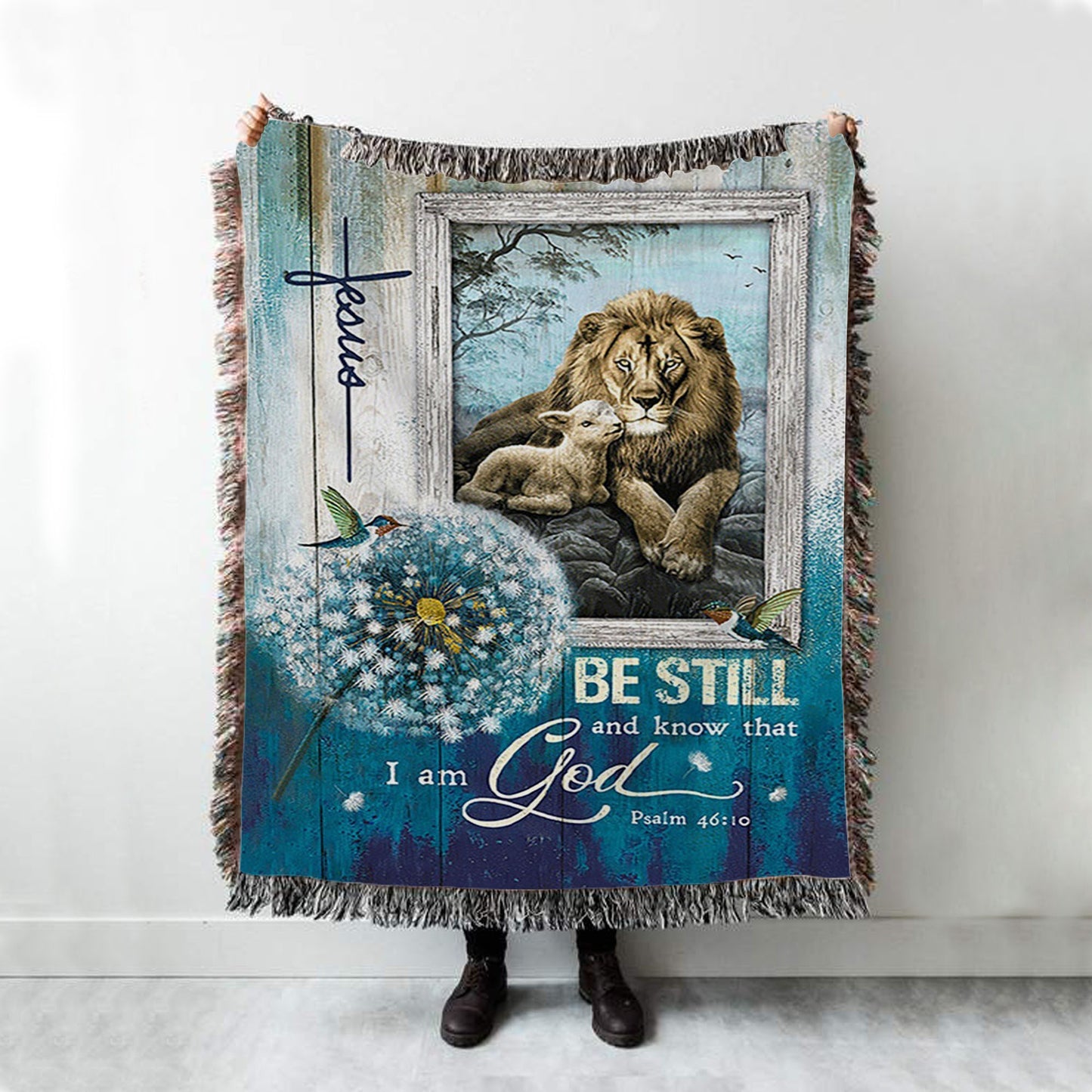 Be Still And Know That I Am God Woven Blanket - Dandelion Lion Of Judah Lamb Of God Woven Blanket Art - Bible Verse Wall Art - Christian Inspirational Wall Decor