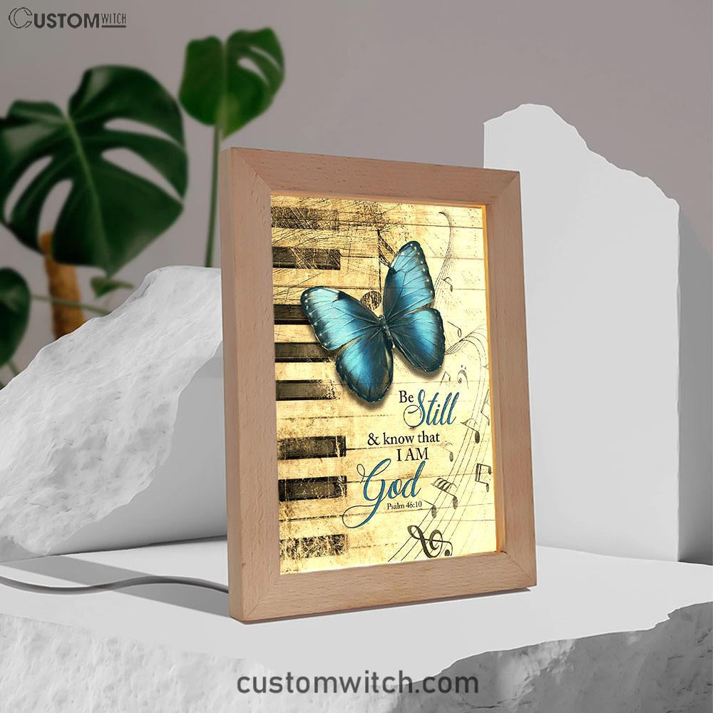 Be Still I Am God Blue Butterfly Piano Keys Frame Lamp Art - Bible Verse Wooden Lamp - Inspirational Art - Christian Home Decor