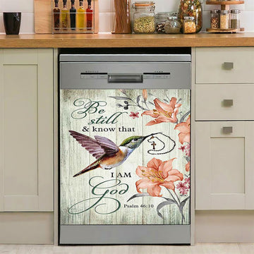 Be Still I Am God Hummingbird Orange Lily Dishwasher Cover, Bible Verse Dishwasher Magnet Cover, Christian Inspirational Kitchen Decor