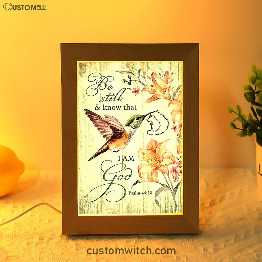 Be Still I Am God Hummingbird Orange Lily Frame Lamp Art - Bible Verse Art - Christian Inspirational Decor