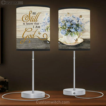 Be Still &amp; Know That I Am God Blue Flower Monarch Butterfly Lamp Gift Table Lamp - Christian Lamp Gift - Religious Art