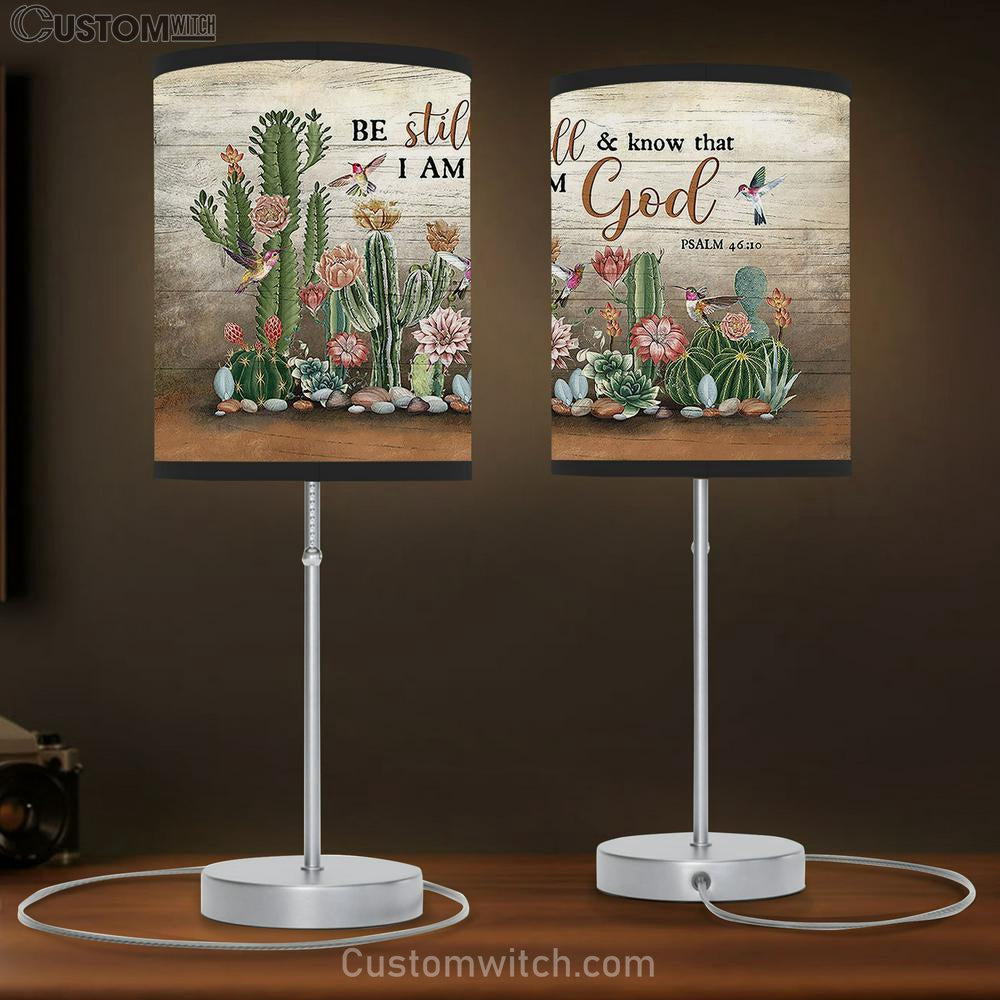 Be Still &amp; Know That I Am God Cactus Hummingbird Table Lamp Gift - Bible Verse Table Lamp - Religious Bedroom Decor