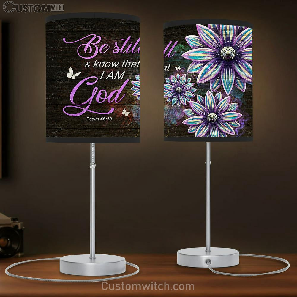 Be Still &amp; Know That I Am God Flower Large Table Lamp - Christian Lamp Gift - Bible Verse Table Lamp Art