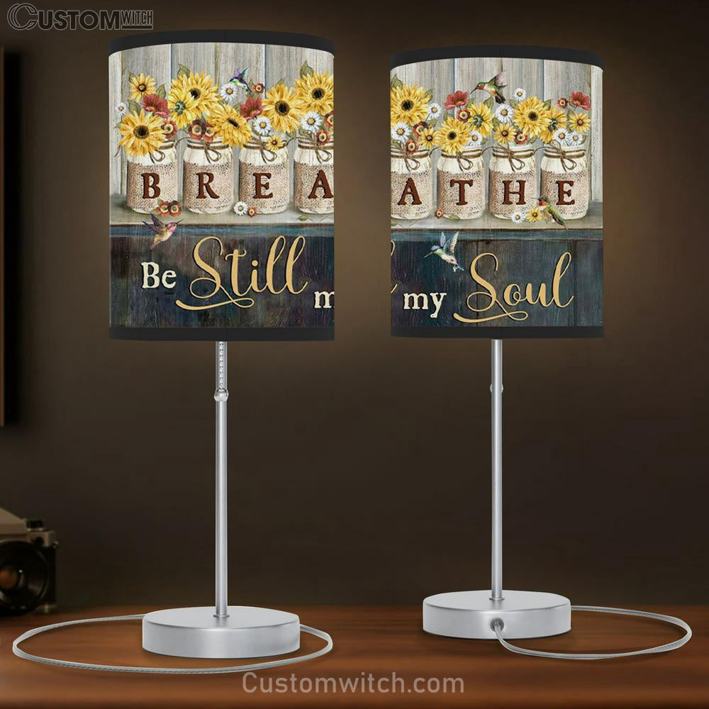 Be Still My Soul Table Lamp Gift - Hummingbirds Sunflowers - Christian Bedroom Decor