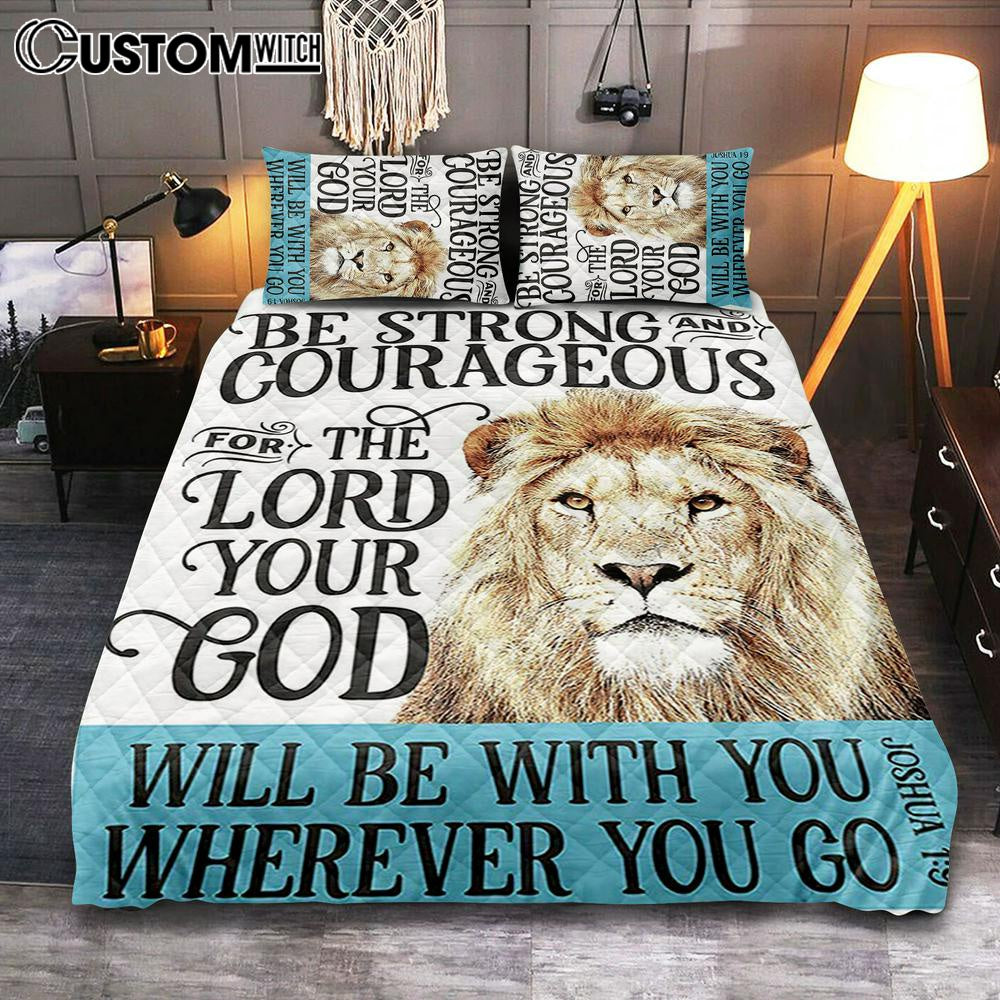 Be Strong And Courageous Lion Quilt Bedding Set Bedroom - Christian Quilt Bedding Set Bedroom Decor