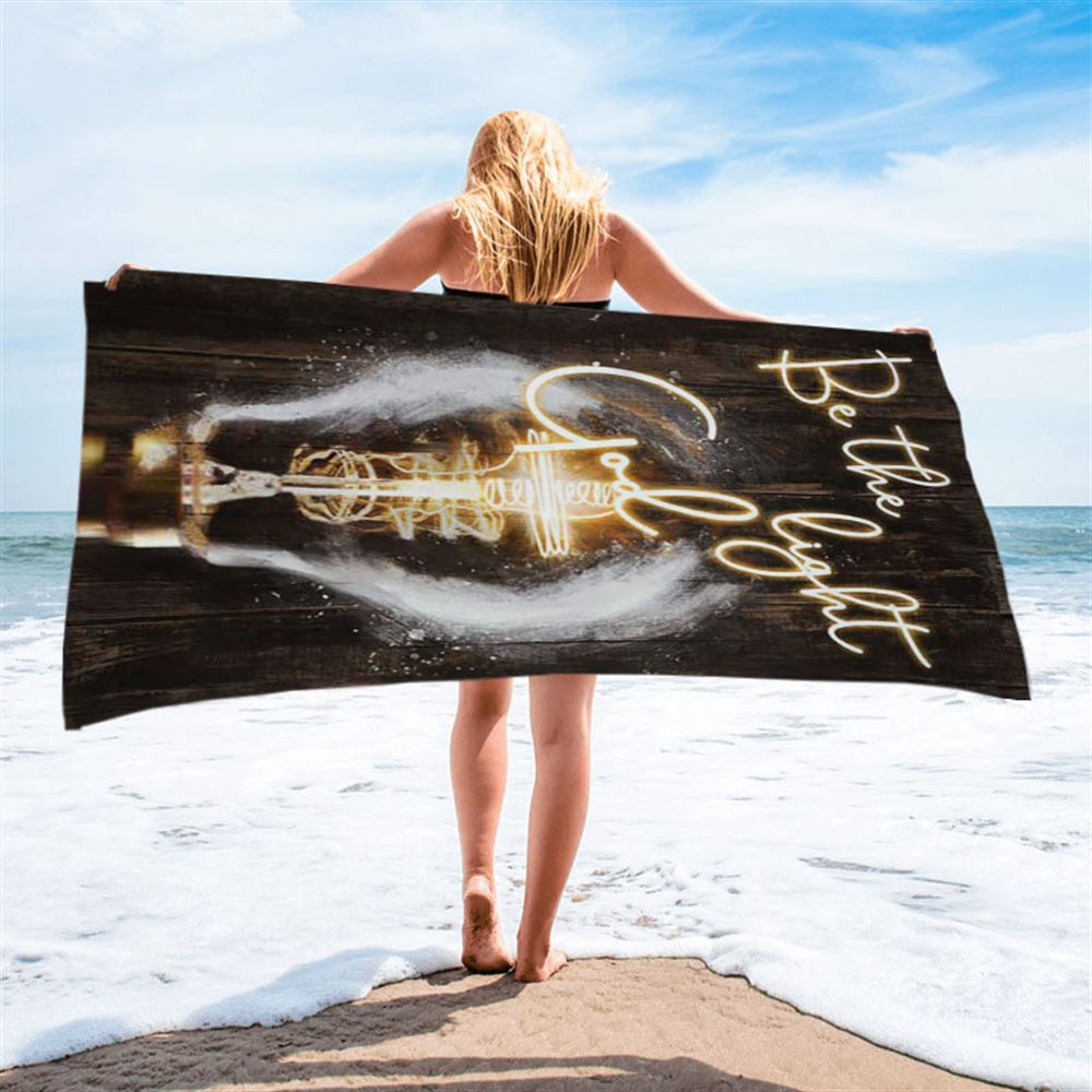 Be The Light God Light Bulb Jesus Beach Towel - Bible Verse Beach Towel - Christian Inspirational Beach Towel
