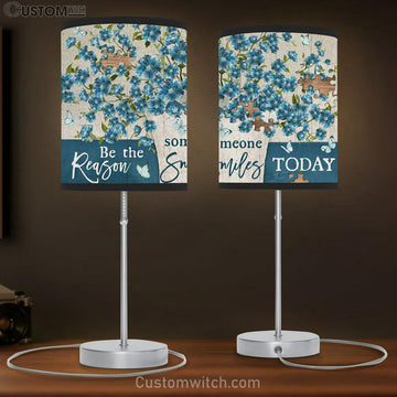 Be The Reason Someone Smiles Today Blue Flower Large Table Lamp Art - Christian Lamp Gift Home Decor - Religious Table Lamp Prints
