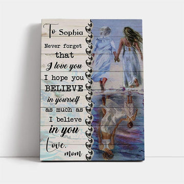 Beach Mother Daughter Reflection Never Forget I Love You Mom Personalized Canvas, Mother&#39;s Day Canvas Art, Gift For Mom, Birthday Gift