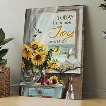 Beach Painting, Sunflower Vase, Hummingbird, Today I Choose Joy Canvas, Christmas Gift for Christian
