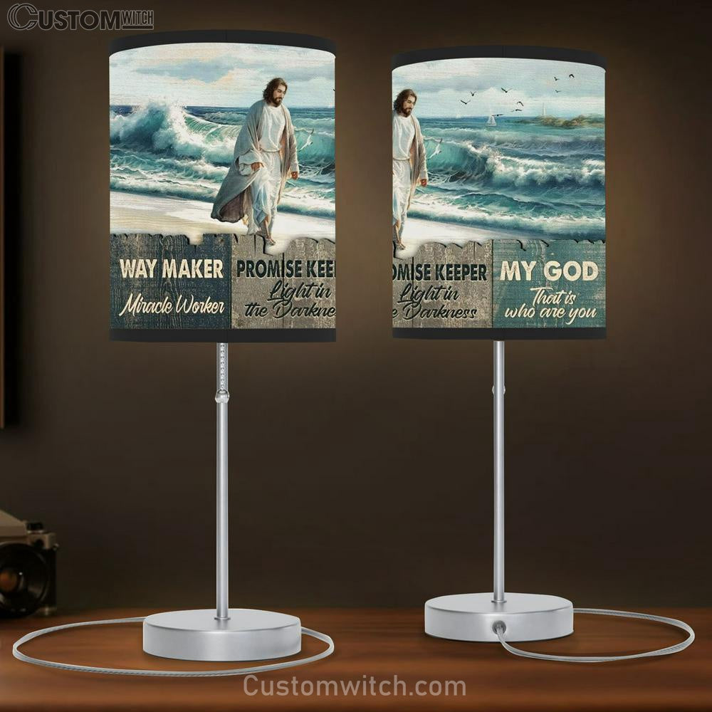 Beach Painting Walking With Jesus Way Maker Miracle Worker Table Lamp