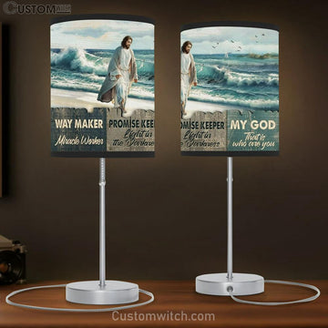 Beach Painting Walking With Jesus Way Maker Miracle Worker Table Lamp