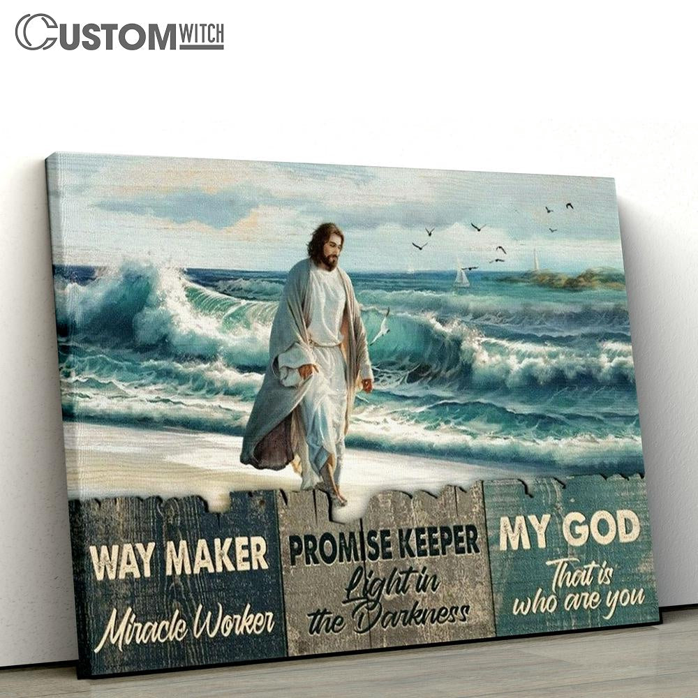 Beach Painting Walking With Jesus Way Maker Miracle Worker Canvas Poster