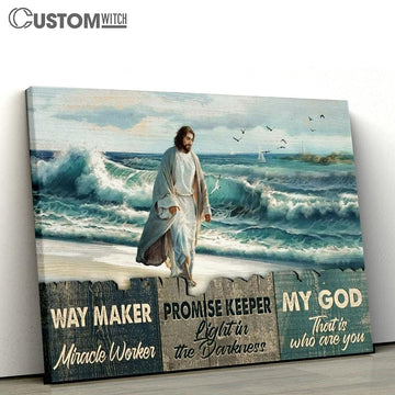 Beach Painting Walking With Jesus Way Maker Miracle Worker Canvas Poster