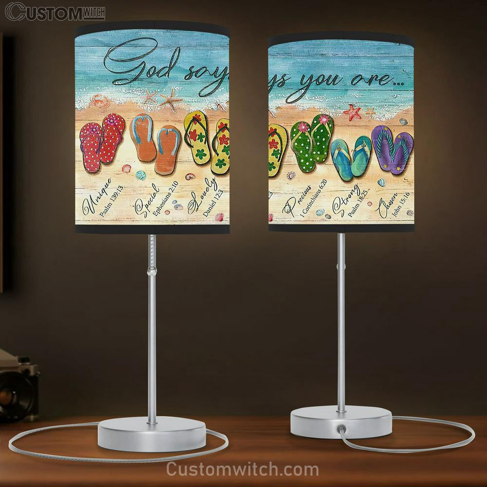 Beach Sandals God Says You Are Table Lamp Gift - Bible Verse Table Lamp - Religious Bedroom Decor