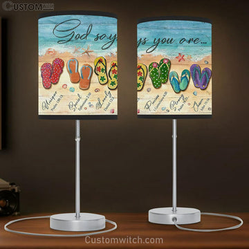 Beach Sandals God Says You Are Table Lamp Gift - Bible Verse Table Lamp - Religious Bedroom Decor