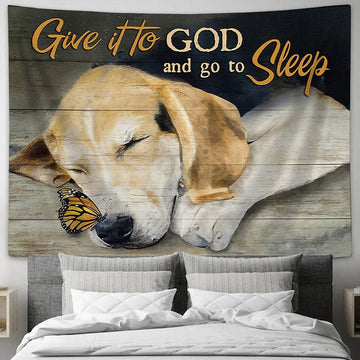 Beagle Monarch butterfly Give it to God and go to sleep Tapestry Wall Art - Bible Verse Tapestry - Religious Tapestry Wall Hanging