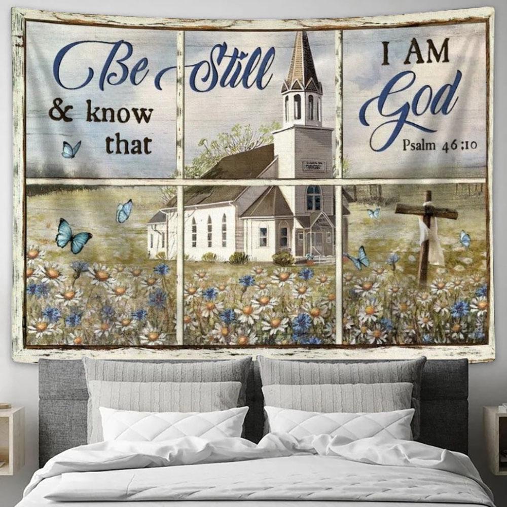 Beautiful Church, Daisy Garden, Old Ruggred Cross, Be Still And Know That I Am God Tapestry, Tapestries for Living Room Bedroom