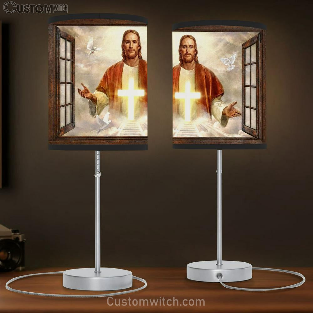 Beautiful Cross Dove Come With Me Jesus Table Lamp