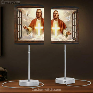 Beautiful Cross Dove Come With Me Jesus Table Lamp