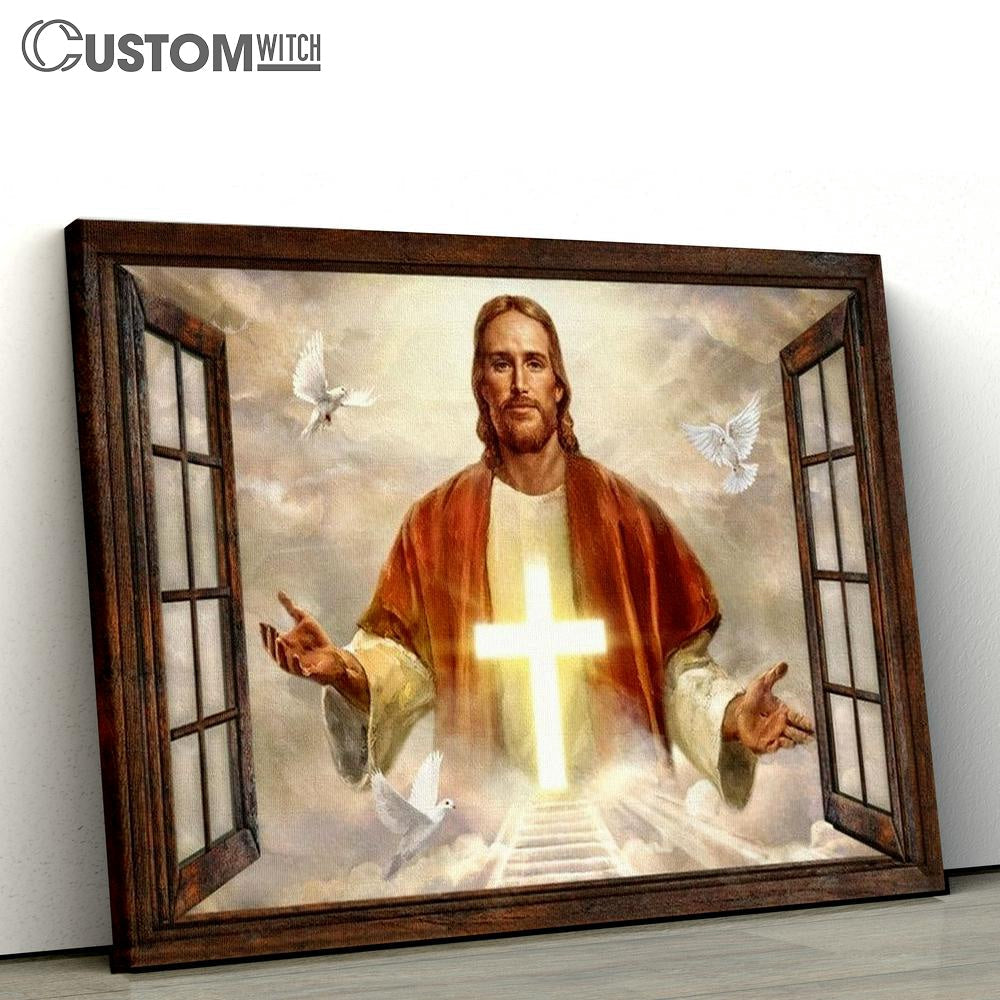 Beautiful Cross Dove Come With Me Jesus Canvas Poster
