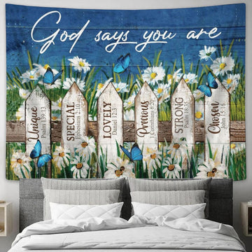 Beautiful Daisy Garden - God Says You Are - Jesus Landscape Tapestry, Tapestries for Living Room Bedroom
