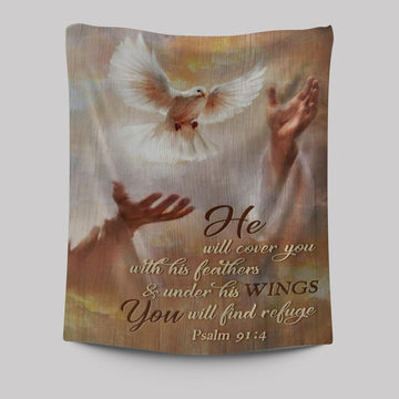 Beautiful Dove Drawing Jesus&#39;s Hand He Will Cover You With His Feathers Tapestry