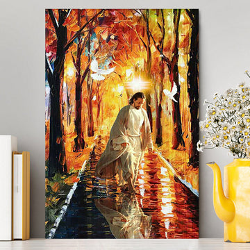 Beautiful Dove Jesus Walking In Forest Canvas Art - Bible Verse Wall Art - Christian Inspirational Wall Decor