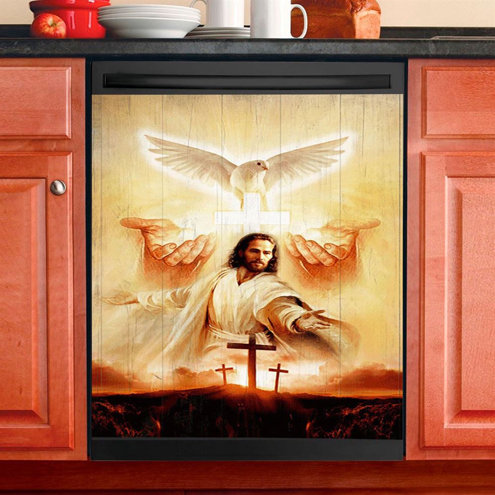 Beautiful Dove Pray For Healing Jesus&#39;S Hand Cross Symbol Dishwasher Cover, Bible Verse Dishwasher Magnet Cover, Inspirational Kitchen Decor