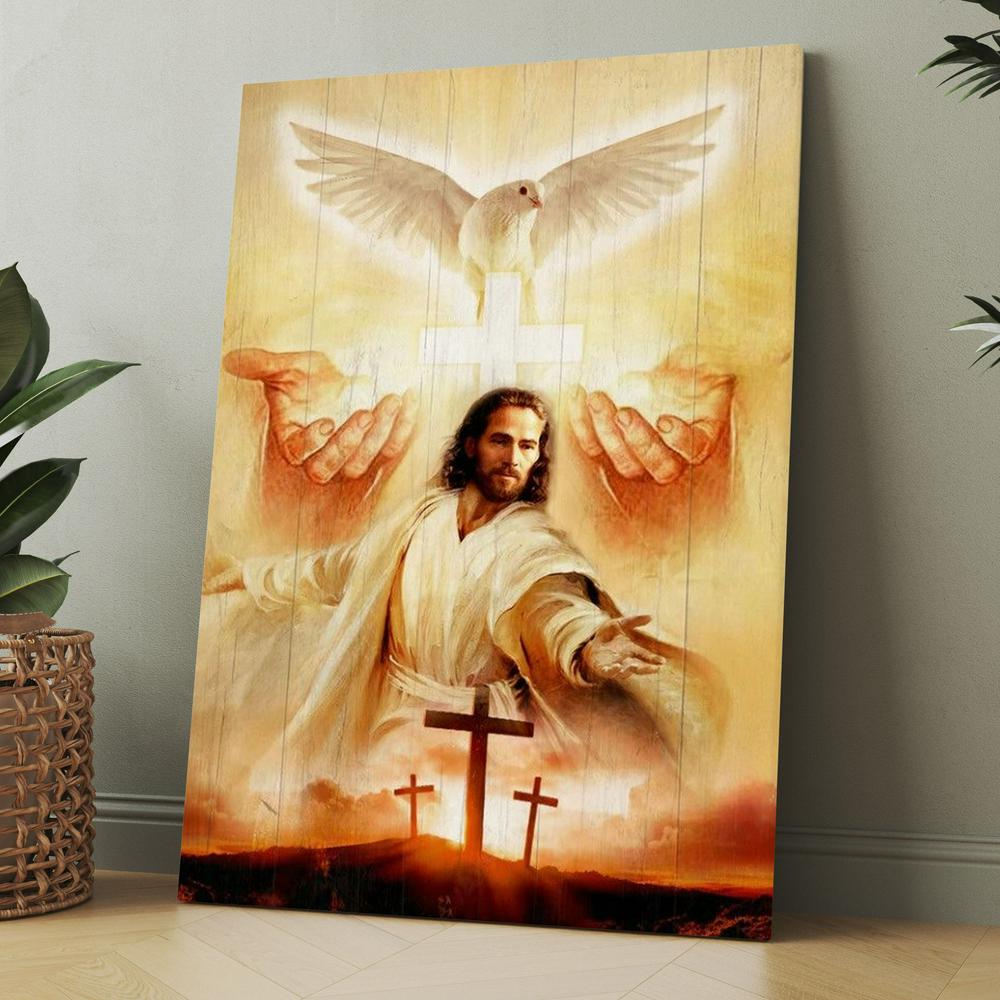 Beautiful Dove, Pray For Healing, Jesus&#39;s Hand, Cross Canvas, Christmas Gift for Christian