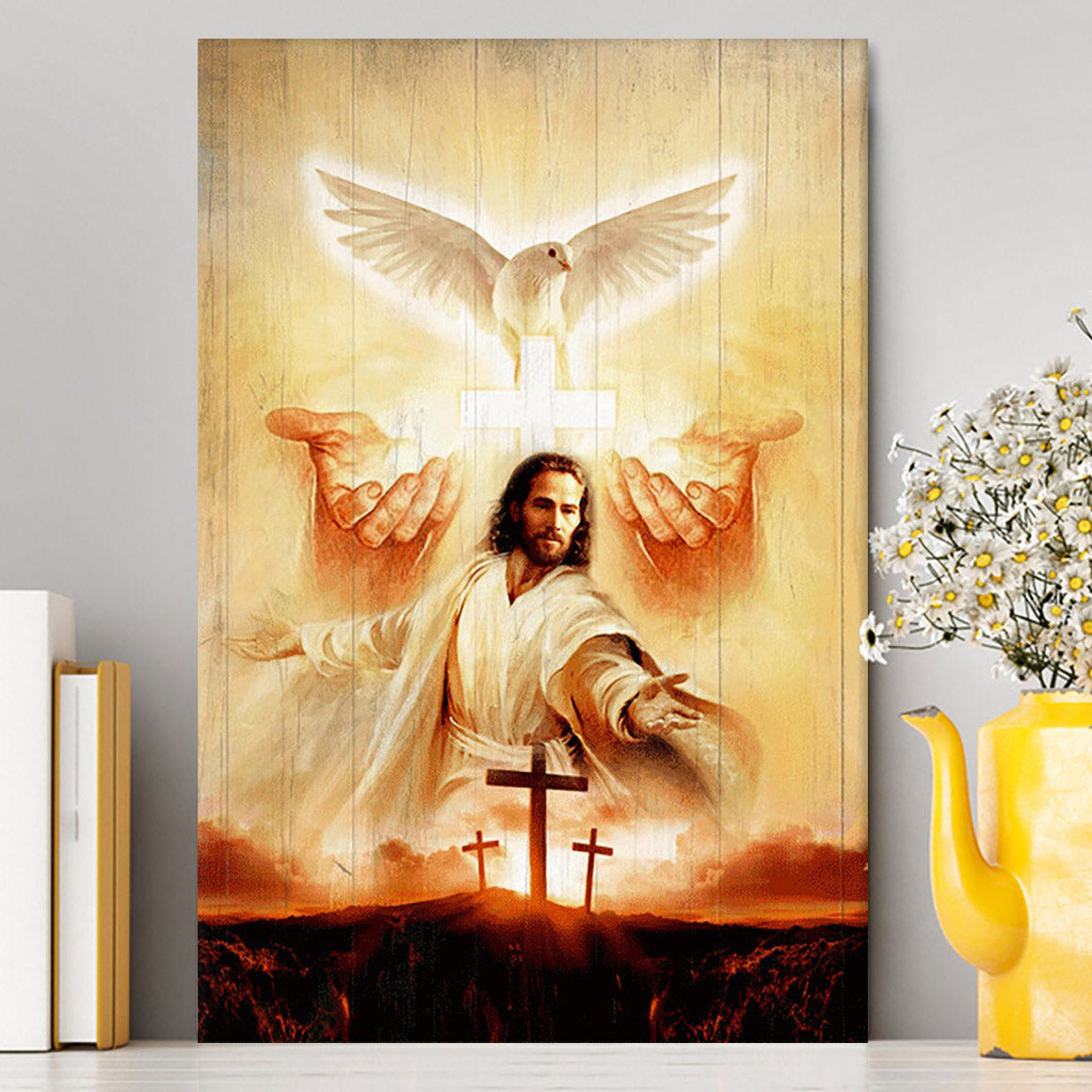 Beautiful Dove Pray For Healing Jesus&#39;s Hand Cross Symbol Canvas Wall Art - Bible Verse Canvas Art - Inspirational Art - Christian Home Decor