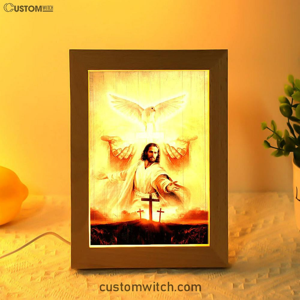 Beautiful Dove Pray For Healing Jesus&#39;s Hand Cross Symbol Frame Lamp Art - Bible Verse Wooden Lamp - Inspirational Art - Christian Home Decor