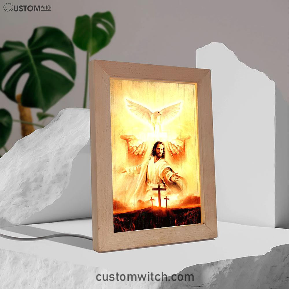 Beautiful Dove Pray For Healing Jesus&#39;s Hand Cross Symbol Frame Lamp Art - Bible Verse Wooden Lamp - Inspirational Art - Christian Home Decor
