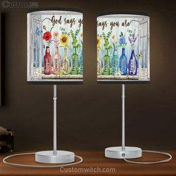 Beautiful Flowers, Rainbow Color, Colored Glass Bottles, God Says You Are Table Lamp