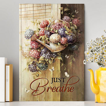 Beautiful Flowers White Butterfly Just Breathe Canvas Wall Art - Bible Verse Canvas Art - Inspirational Art - Christian Home Decor