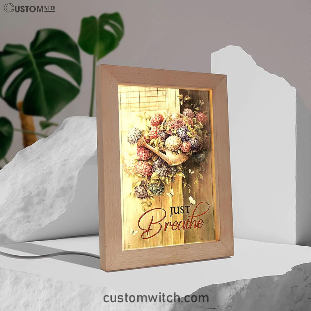 Beautiful Flowers White Butterfly Just Breathe Frame Lamp Art - Bible Verse Wooden Lamp - Inspirational Art - Christian Home Decor