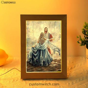 Beautiful Girl A Dance With Jesus Frame Lamp Art - Christian Night Light - Bible Verse Wooden Lamp