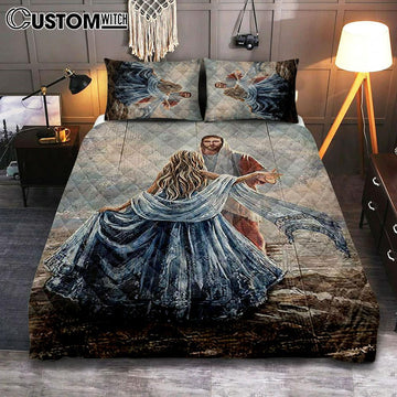 Beautiful Girl A Dance With Jesus Quilt Bedding Set Bedroom - Christian Quilt Bedding Set Prints - Bible Verse Quilt Bedding Set Art