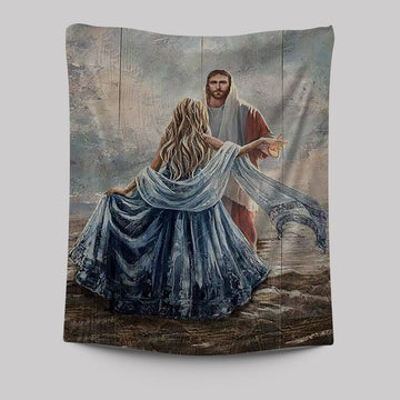 Beautiful Girl A Dance With Jesus Tapestry Wall Art - Christian Tapestries Prints - Bible Verse Tapestry Art