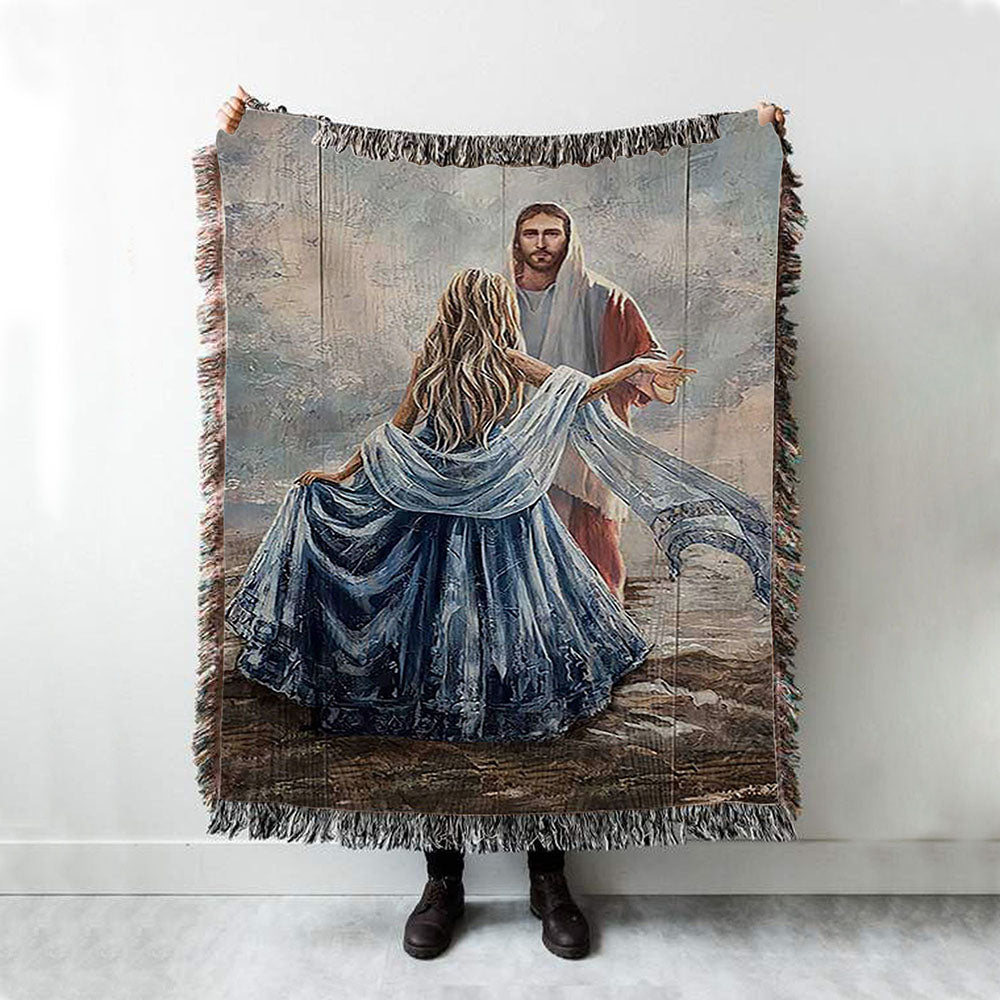 Beautiful Girl A Dance With Jesus Woven Throw Blanket - Christian Woven Blanket Prints - Bible Verse Woven Blanket Art