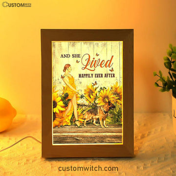 Beautiful Girl German Shepherd And She Lived Happily Frame Lamp Art - Christian Night Light - Bible Verse Wooden Lamp